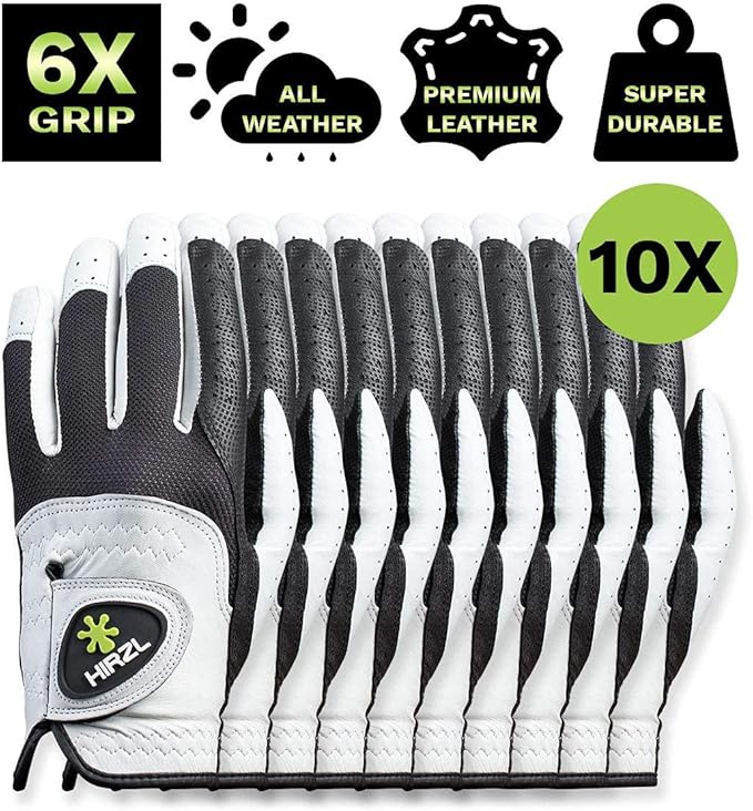 HIRZL Trust Control 2.0 Golf Gloves, All Weather Mens Golf Glove, White/Black, Kangaroo Leather Palm, Cabretta Leather Backhand, Trusted by Pro’s, Sweat Free, Ultimate Grip