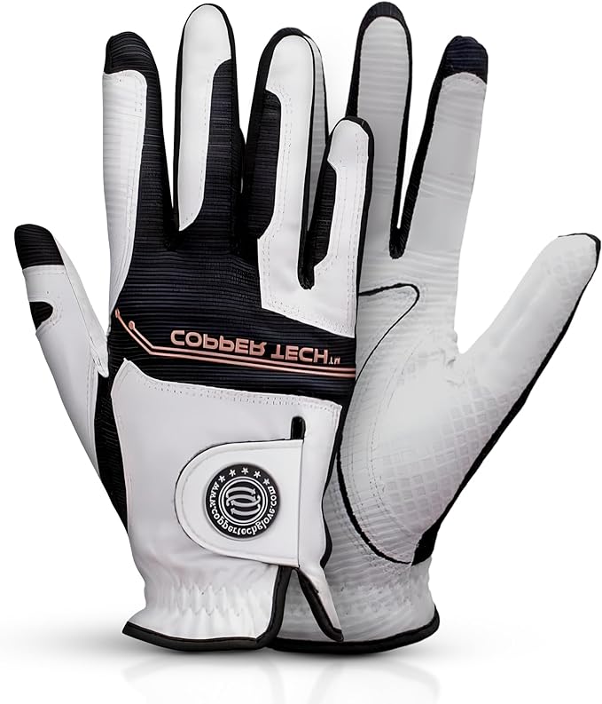 Copper Infused Golf Glove for Men – White/Black – Single Pack – Compression Fit, Arthritis Relief, Non-Slip Grip – USGA Approved
