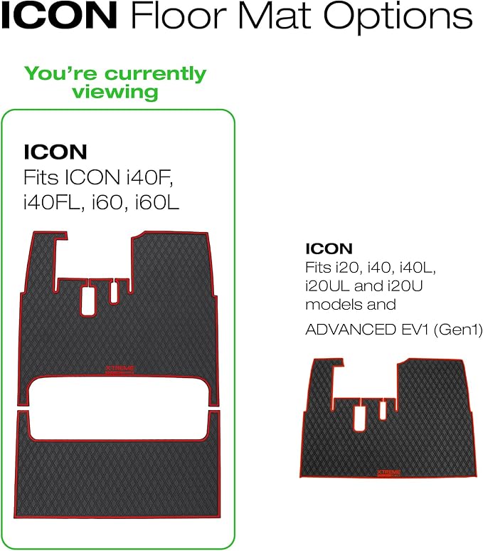 Xtreme Mats ICON Compatible Full Coverage Golf Cart Floor Mats Set (1st & 2nd Row Mats) Fits ICON 4F & 6 Seater Golf Carts - i40F, i40FL, i60, i60L - Grey Trim