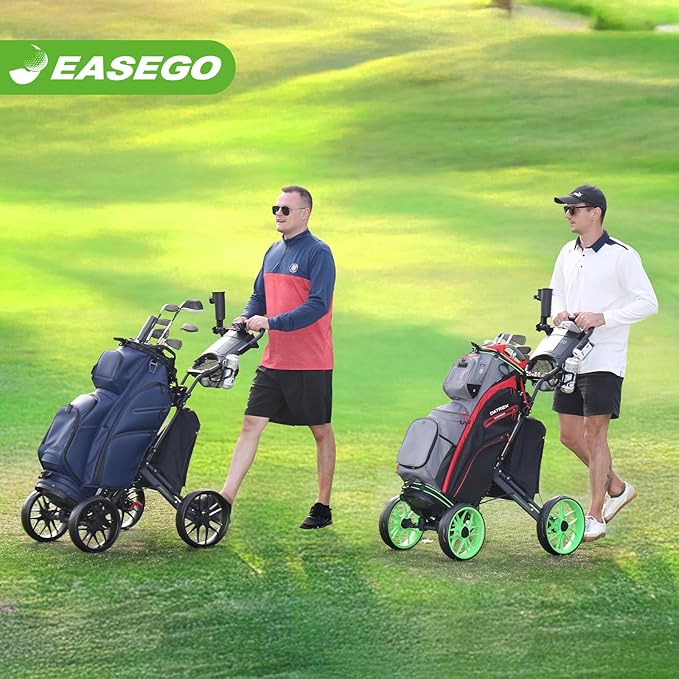 Golf Push Cart 4 Wheel : Golf Walking Carts with Phone Holder/Cup Holder/Umbrella Holder/Foot Brake/Cooler Basket 3 Wheel Superlite Golf Pull Cart All-Terrain Golf Caddy Carts