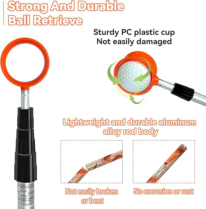 SPEENSUN Golf Ball Retriever Telescopic,Golf Ball Water Retriever,Max 15Ft Lightweight Aluminum Alloy Golf Ball Grabber,Not Easy to Break and No Corrosion Golf Ball Retriever for Water and Bushes
