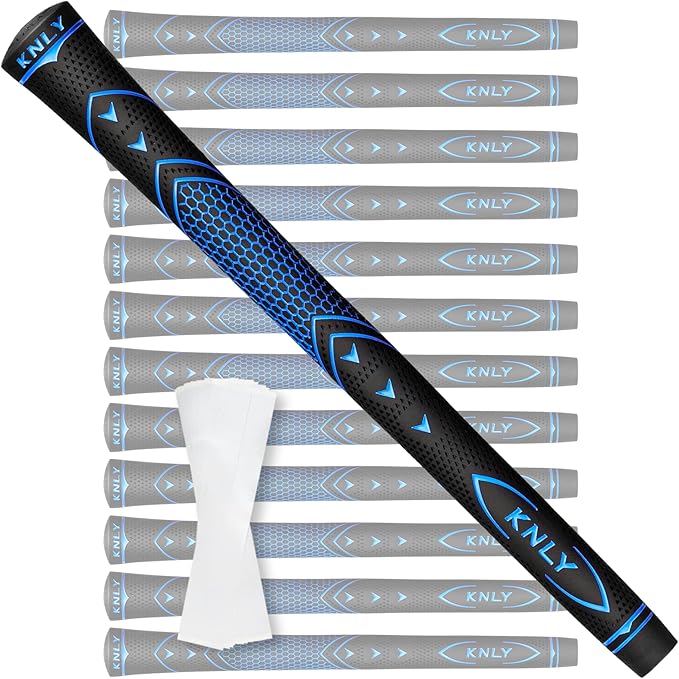 KNLY Golf Grips Set of 13 - High Traction and High Feedback Rubber Golf Club Grips with Anti-Slip and All Weather Performance，13 Grips with 15 Tapes and 13 Grips with All Repair Kits for Choice.