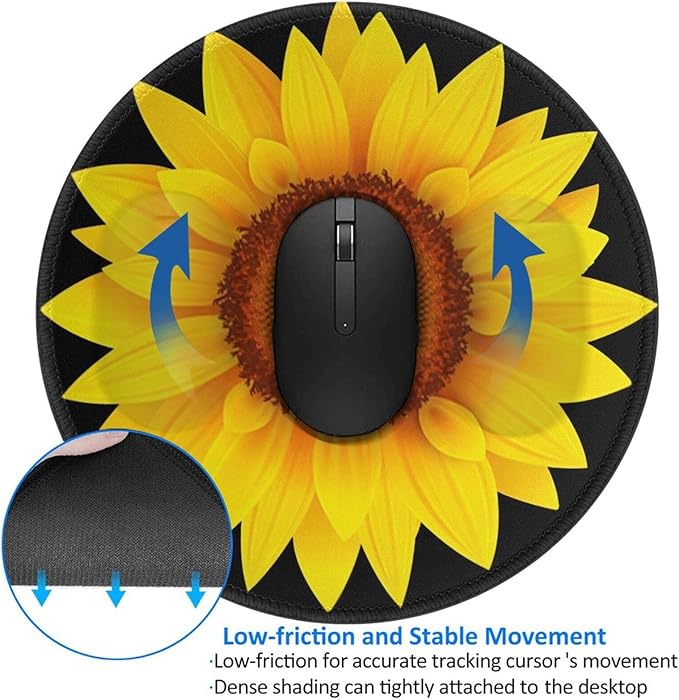 Sunflower Mouse Pad, Flower Mouse Pads for Desk, Stitched Edge Mousepad with Non-Slip Rubber Base, Gaming Mouse Mat for Computer Laptop Home Office