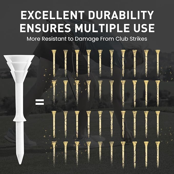 Golf Tees Plastic 3 1/4 inch Unbreakable 30 Pack with Pouch Bag, Durable Stable Available 83 mm Long Tee for Golfer Practice