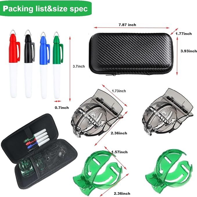 Golf Ball Line Marker Tool, 4pcs Golf Ball Marker Stencil with 4 Colors Golf Ball Markers, Golf Ball Alignment Drawing Tool with a Organizer Case