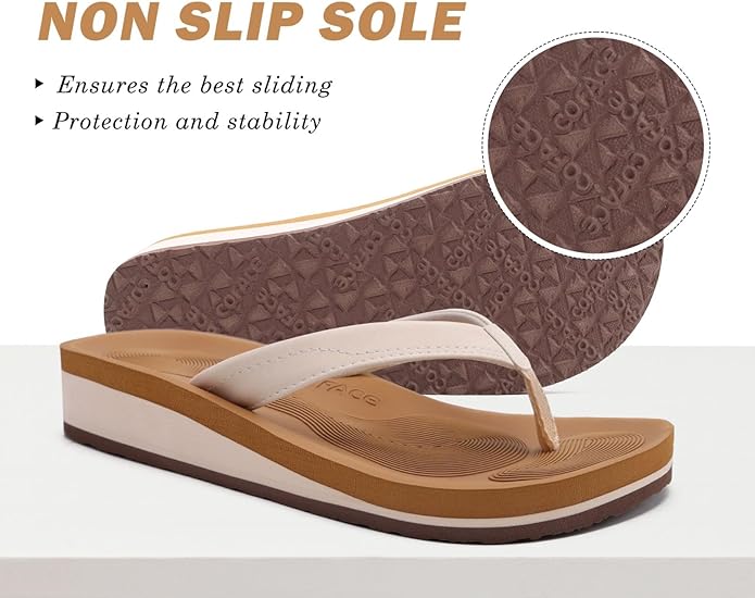 COFACE Flip Flops for Women With Comfortable Arch Support Ladies Fashion Platform Thong Sandals Soft Yoga Mat Sole For Beach/Indoor Outdoor
