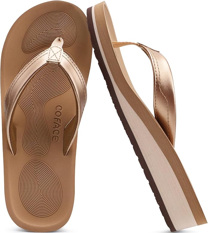 COFACE Flip Flops for Women With Comfortable Arch Support Ladies Fashion Platform Thong Sandals Soft Yoga Mat Sole For Beach/Indoor Outdoor