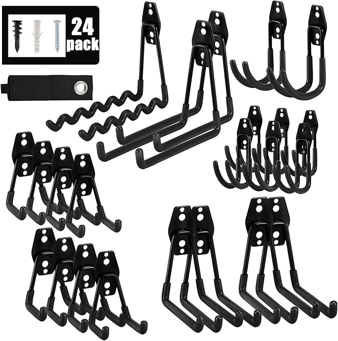 AOBEN Garage Hooks Heavy Duty, Steel Garage Storage Hooks, Utility Tool Hangers and Combinable Wall Mount Garage Hooks for Organizing Ladders, Bikes, Hoses, and More Equipment (Small J, 5 Pack)