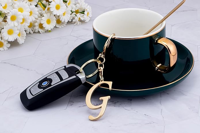 Cute Stainless Steel Gold Initial Letter Keychain for Women Girl, Charms for Key Handbag Backpack Bag, Personalized Gift