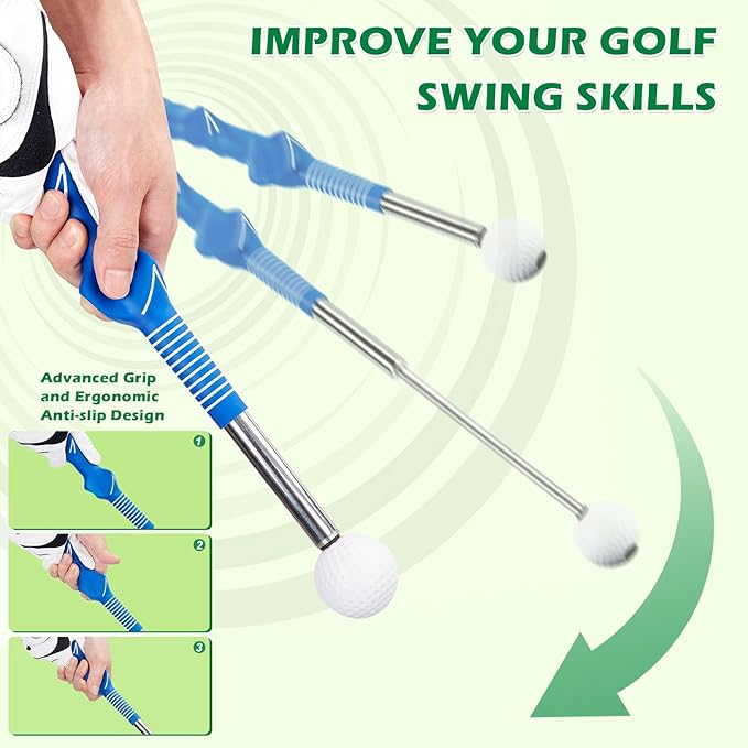 welspo Retractable Golf Swing Trainer Aid with Arm Band, Rhythm Click Sound, Warm-Up and Grip Trainer, Right-Handed Golf Club for Improve Chipping and Hitting Strength