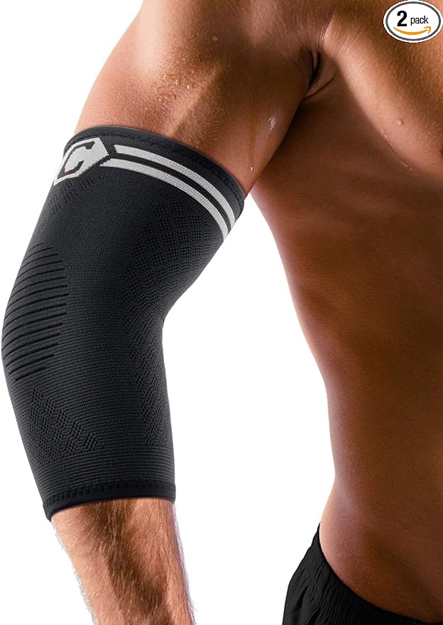 CAMBIVO 2 Pack Elbow Brace for Tendonitis, Tennis Elbow Compression Support Sleeve for Golfers Elbow Pain Relief, Arthritis, Bursitis, Workout, Weightlifting