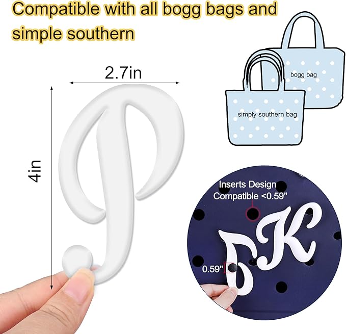 Mity rain Letter Charms for Bogg Bag，Alphabet Lettering Accessories Charms Compatible with Bogg Bag Original All Models, Insert Decorative Letter for Handbag Beach Tote Bag P