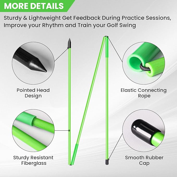 FINGER TEN Golf Alignment Sticks Rods Swing Trainer Tools 48 Inch 2 Or 3 Pack, Fits in Golf Bag Tour Stickers Practice Training Aid