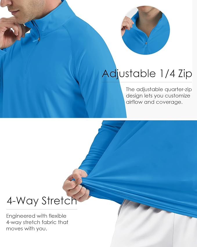 Boladeci Men's UPF 50+ Sun Shirts 1/4 Zip Long Sleeve SPF UV Protection Lightweight Quick Dry Quarter Zip Golf Shirts