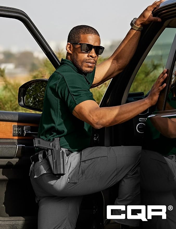 CQR Men's Polo Shirts, Tactical Short Sleeve Golf Performance Shirts, Lightweight Dry Fit UPF 50+ Pique