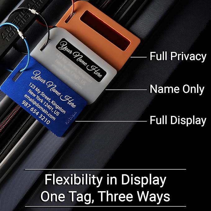 Full Privacy Customized Metal Luggage Tags - Laser Engraved Aluminum Luggage Tags with Silicone Sleeves Pack of 4 (Privacy-Enhanced Bundle, 2x3.5)