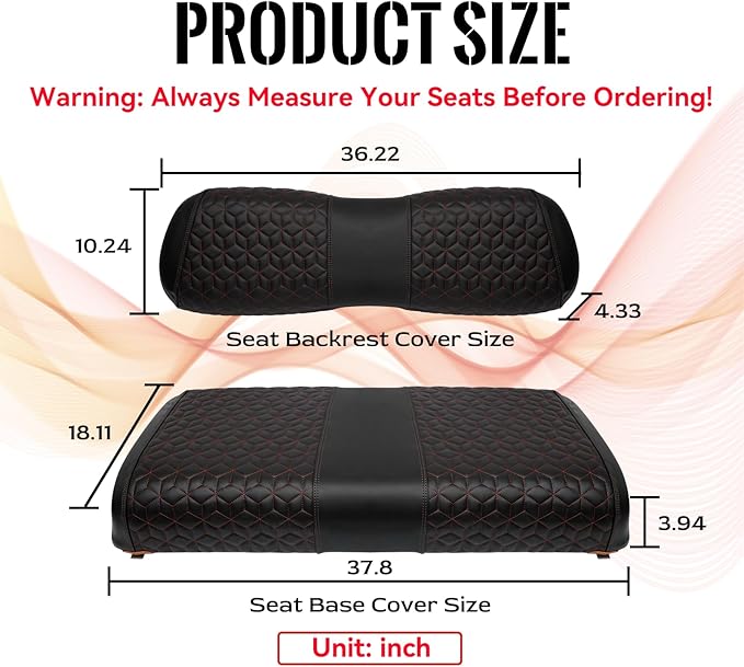 Golf Cart Seat Covers Front for Club Car DS 2000.5+ Standard Seat Cushion, EZGO Vinyl Leather Seat Cover Set Replacement Accessories, No Staples, Black(4 PCS)
