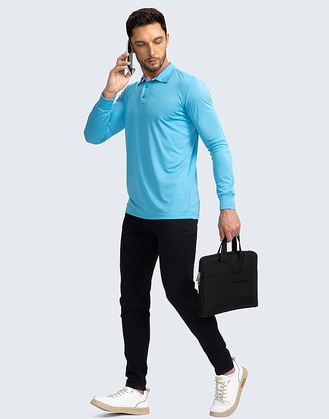 Men's Polo Shirt Long Sleeve Golf Shirts Lightweight UPF 50+ Sun Protection Cool Shirts for Men Work Fishing Outdoor