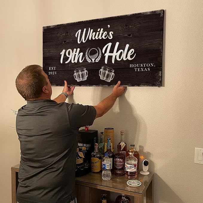 TAILORED CANVASES Golf Art Decor - Personalized Vintage Golf Wall Art Sign for Man Cave, Bedroom, Basement, Home Bar and Custom Gift for Husband, Dad, Wedding & Anniversary - 19th Hole Sign, 60"x30"