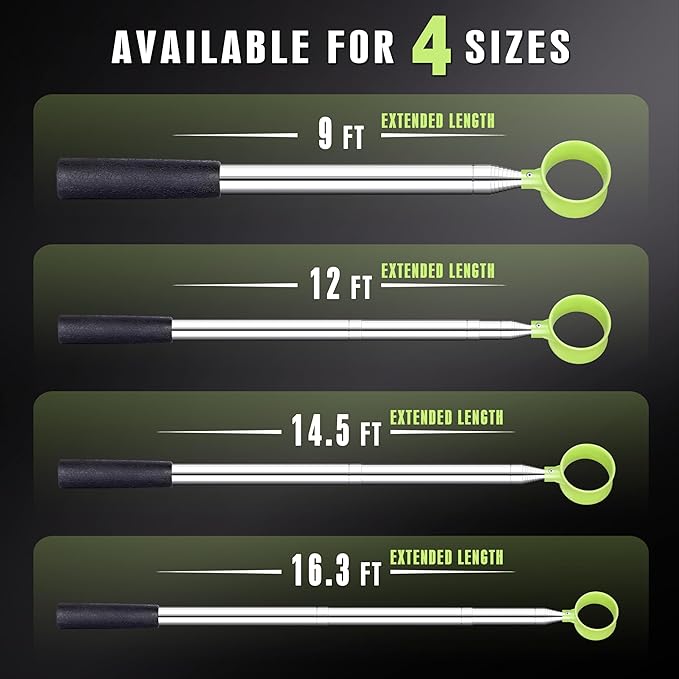Golf Ball Retriever 9Ft/12Ft/14.5Ft/16.3Ft Golf Ball Retriever Telescopic，Professional Stainless Steel Ball Retriever Tool Golf