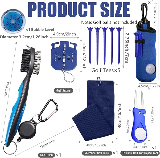 11 Pcs Golf Accessories Kit, Include Golf Ball Bag with Hook Tees Towel Cleaner Brush Ball Marker Divot Tool Score Counter