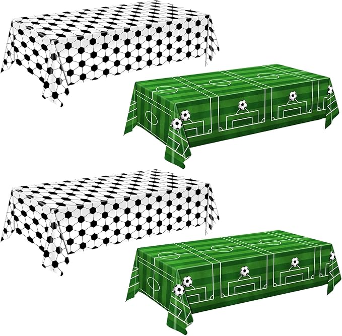 4 Pieces Soccer Tablecloths - Soccer Birthday Party Decorations Soccer Table Cloth Soccer Tablecloth Plastic Table Cover for Sports Soccer Theme Party Decorations, 54 x 108 Inch