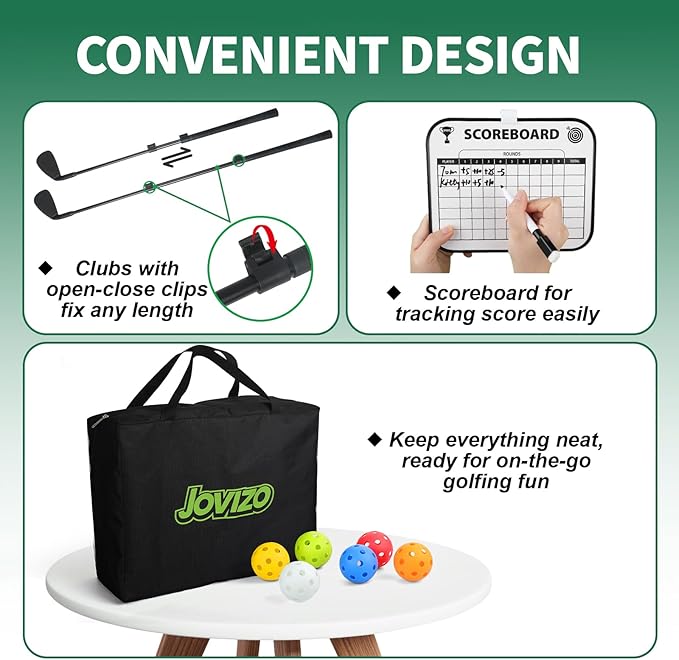 Golf Chipping Game with 2 Retractable Clubs & 9 Holes, Portable Golf Set for Adults Kids, Outdoor Indoor Sports Practice Toy Gift for Family Play Yard, Backyard, Lawn, Beach