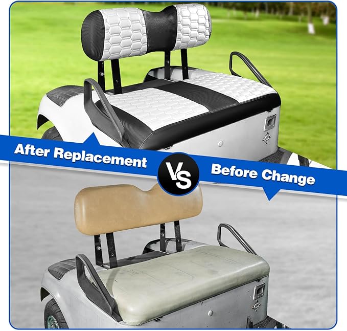 NOKINS Golf Cart Seat Covers, Fit for EZGO TXT 1994-2013/EZGO RXV OEM Standard Front Seat Cushion, EZGO Accessories Vinyl Seat Covers, No Nails Required (Carbon Fiber White&Black)