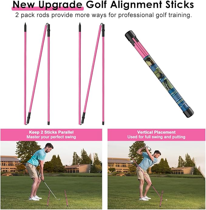 Rhino Valley Golf Alignment Sticks - 48" Collapsible Golf Practice Rods for Aiming, Putting, Full Swing Trainer, Posture Corrector with Clear Tube Case, Golf Training Equipment