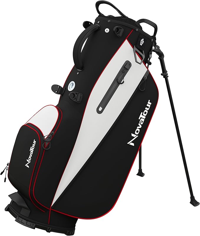 Golf Stand Bag - Lightweight Golf Bag with Stand and 7 Way Dividers, Dual Strap, Waterproof Pocket, Insulated Sleeve, Easy-Lift Handles and Swing-Cam Holder