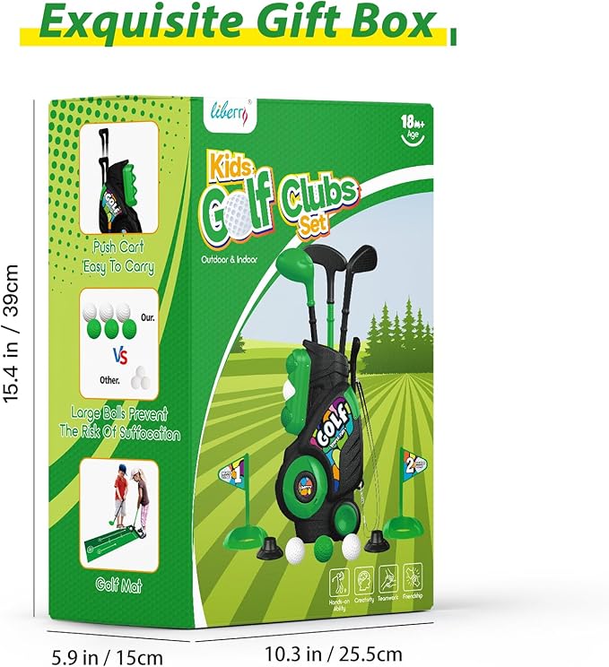 Liberry Toddler Golf Set for Boys Girls Age 2 3 4, Kids Golf Cart with Putting Mat, Outdoor Indoor Sports Toys Birthday Gifts, Black