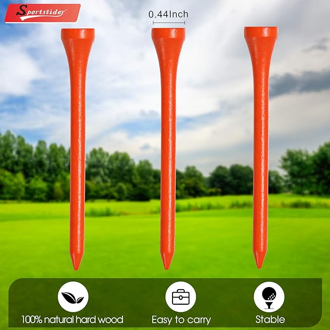 Golf Tees, 3 1/4Inch, 77 Count,Professional Deluxe Wooden Golf Tee, More Than 20 Colors Combination, Natural Hard Wood Golf Tee