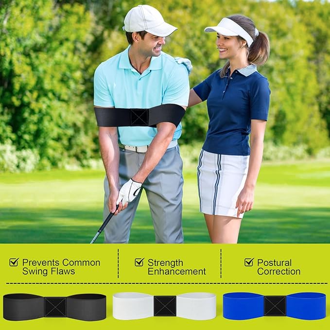 3 Pcs Golf Swing Trainer Arm Band - Body Connection Band for Consistent Swing Plane, Wrist Stability & Golf Swing, Golf Training Aid for Men (Black,Blue,White)