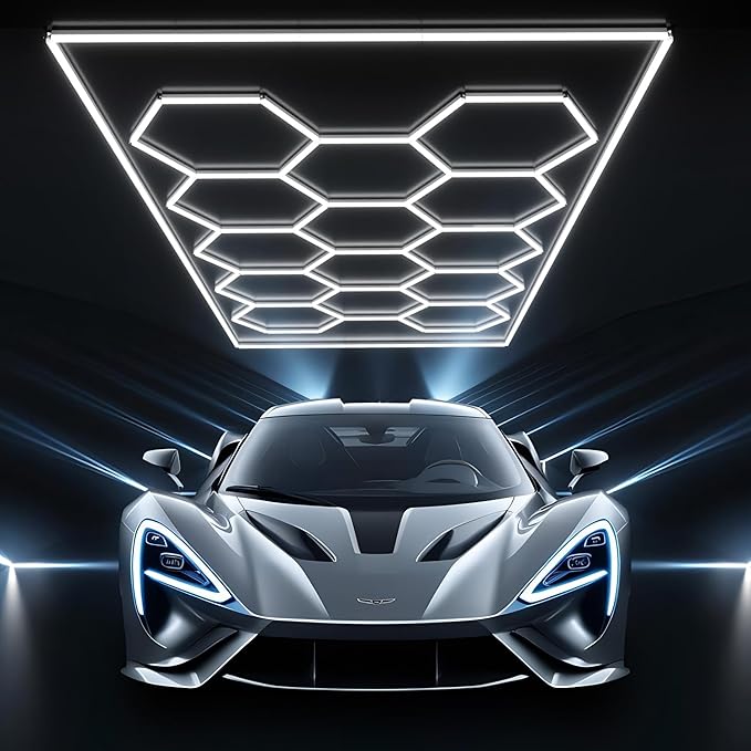 JTT Hexagon Garage Lights, 736W 73600LM LED Garage Hexagon Lights,6500K Super Bright Car Detailing Ceiling LED Shop Light for Basement, Warehouse, Auto Beauty Shop, Car Detailing Shop, Gym etc