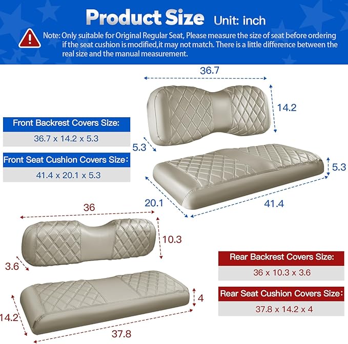 NOKINS 4PCS Golf Cart Seat Covers Kit, Front and Rear Seat Covers Fits YAMAHA/G29/Drive2 Standard Seat Cushion, Yamaha Vinyl Diamond Replacement Seat Covers, No Stapler(Oyster Gray)