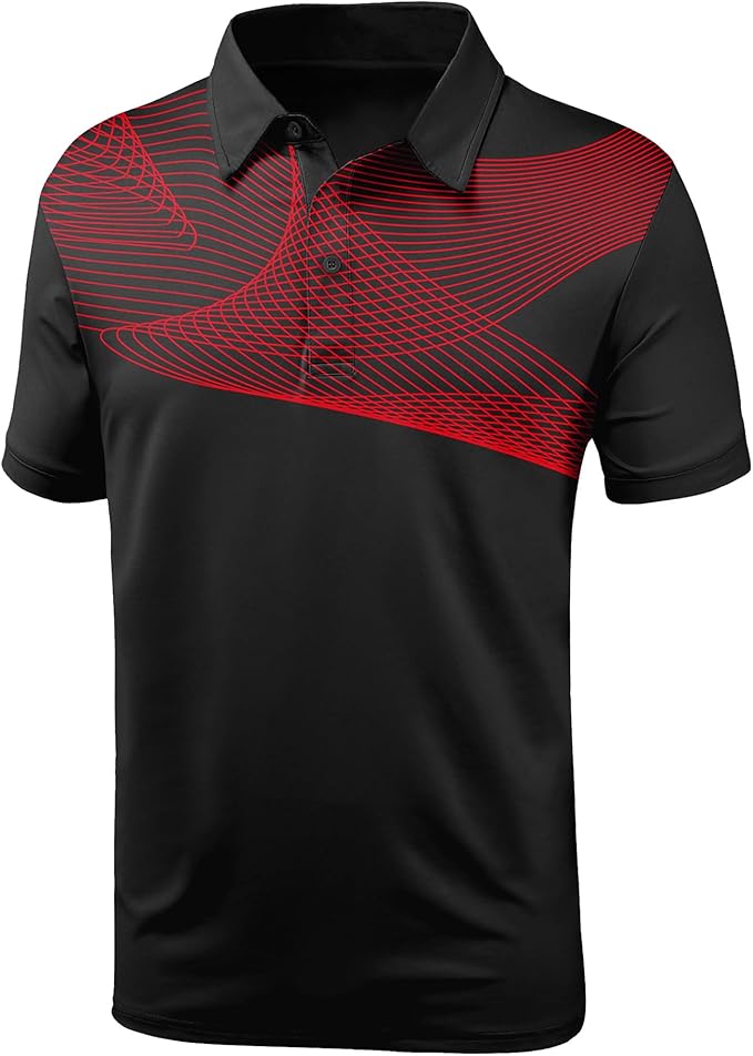 JACKETOWN Mens Polo Shirts Short Sleeve Print Dry Fit Performance Moisture Wicking Casual Collared Golf Shirts