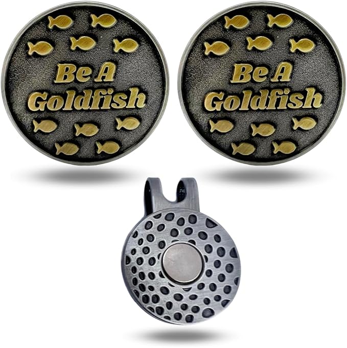 Full Metal Markers Be a Goldfish Magnetic Metal Golf Ball Marker with Hat Clip for Men and Women - Unique Marker for Putting Green - Golf Accessories