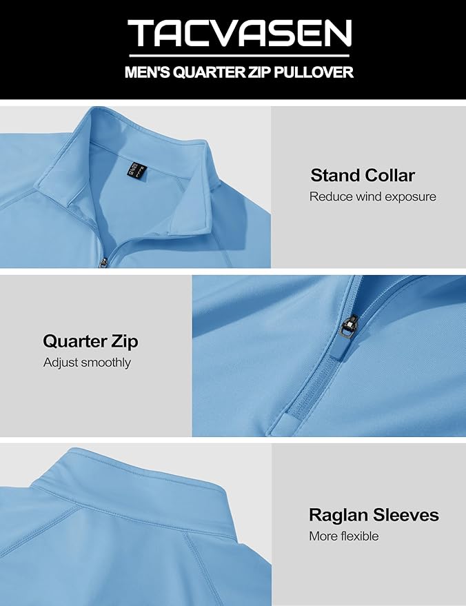 TACVASEN Men's Quarter Zip Pullover Fleece Lined Thermal Long Sleeve Golf Shirt 1/4 Zip Warm Winter Sweatshirts
