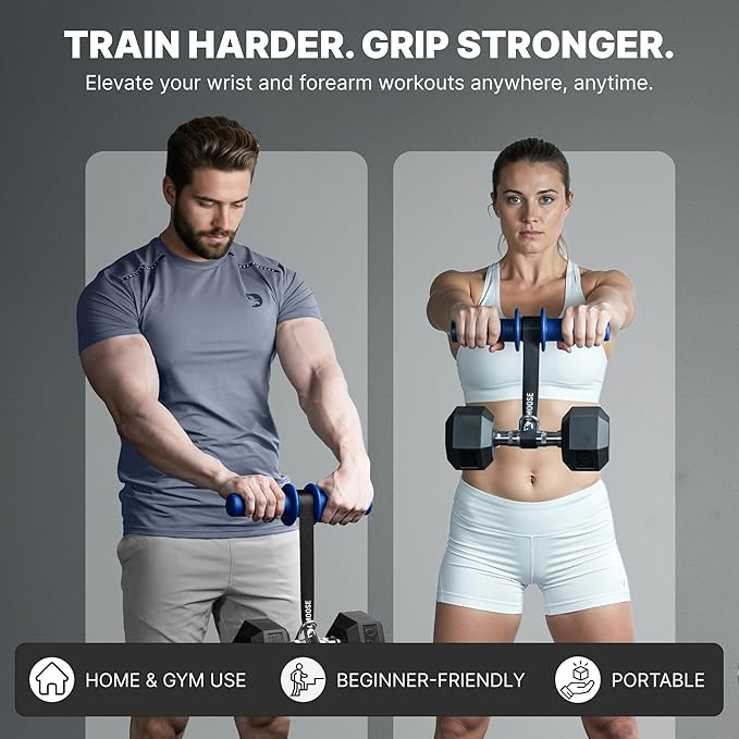 DMoose Fitness Forearm Strengthener & Wrist Roller - 2 in 1 Arm Exerciser with Non-Slip Premium Grip, Durable Nylon Rope - Helps with Elbow Tendonitis, Wrist Recovery & Strength Training (Patented)