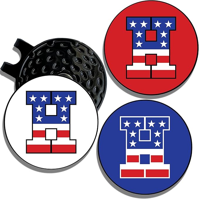 Wolf Golf Towels Golf Ball Marker Hat Clip | USA Monogram | 1 Magnetic Clip + 3 Ball Markers | Patriotic Golf Accessories for Men & Women