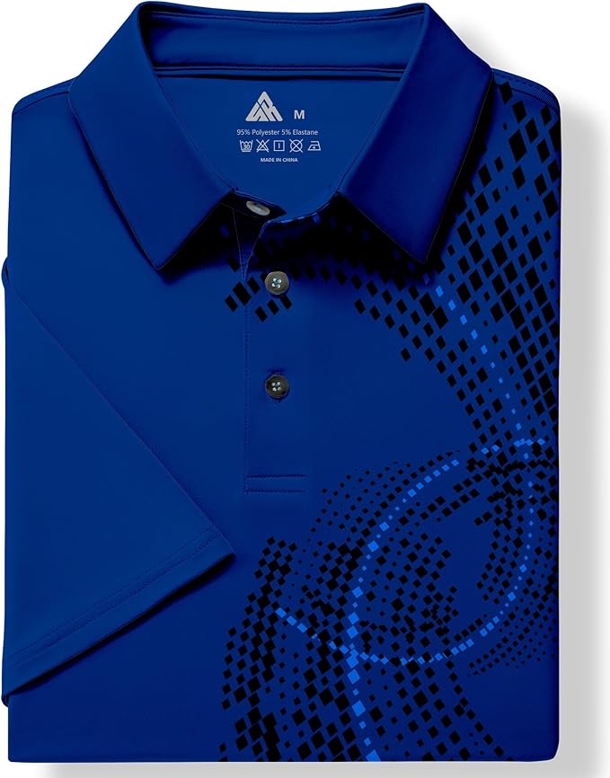 JACKETOWN Mens Polo Shirts Short Sleeve Print Dry Fit Performance Moisture Wicking Casual Collared Golf Shirts