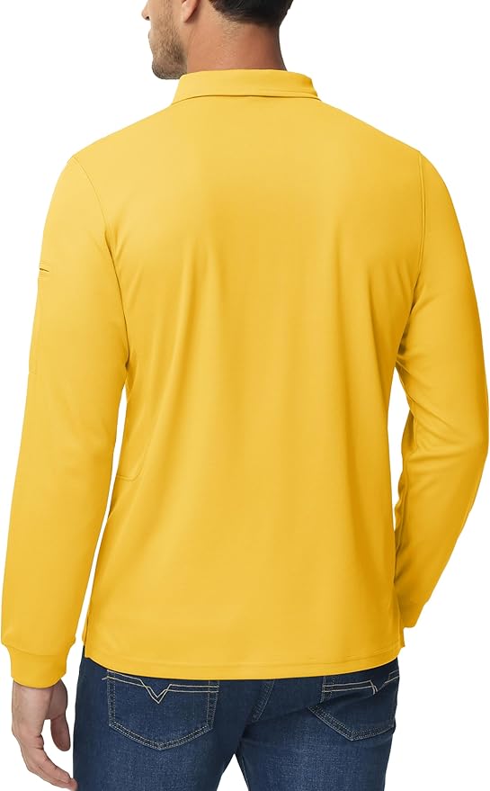 MAGCOMSEN Men's Polo Shirts 3 Button Quick Dry Performance Long Sleeve Tactical Shirts Pique Jersey Golf Shirt