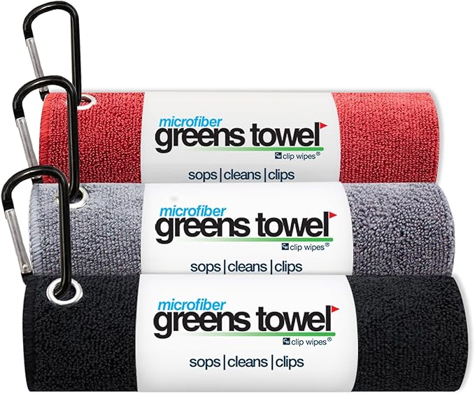 3 Pack Golf Towel Set for Golf Bags with Clip, Plush Microfiber Nap Fabric, 16x16, The Original, Multiple Colors (RED-Grey-Black)