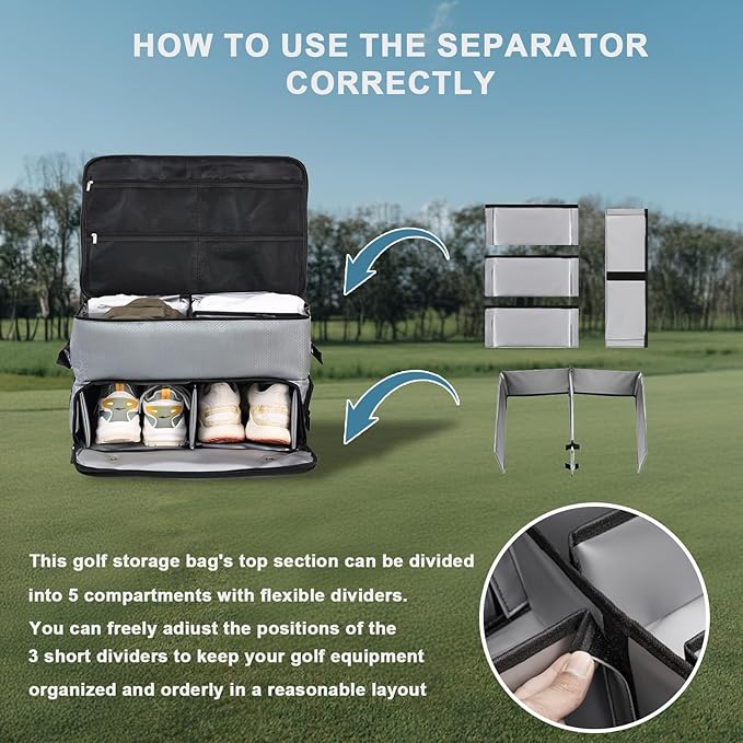 Golf Trunk Organizer Car Golf Locker with Separate Ventilated Compartment for 2 Pair Shoes,Golf Trunk Storage, Tees for Balls Golf Gifts for Women and Men-Light Grey