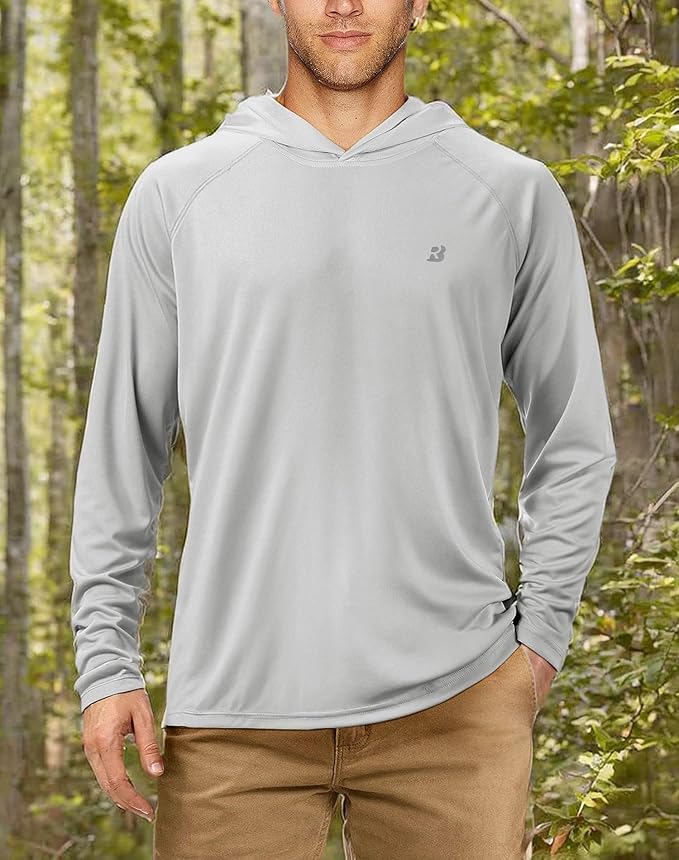 Roadbox UPF 50+ Fishing Shirts for Men, Long Sleeve UV Sun Protection Hoodie, Outdoor Hiking Running Swimming Rash Guard