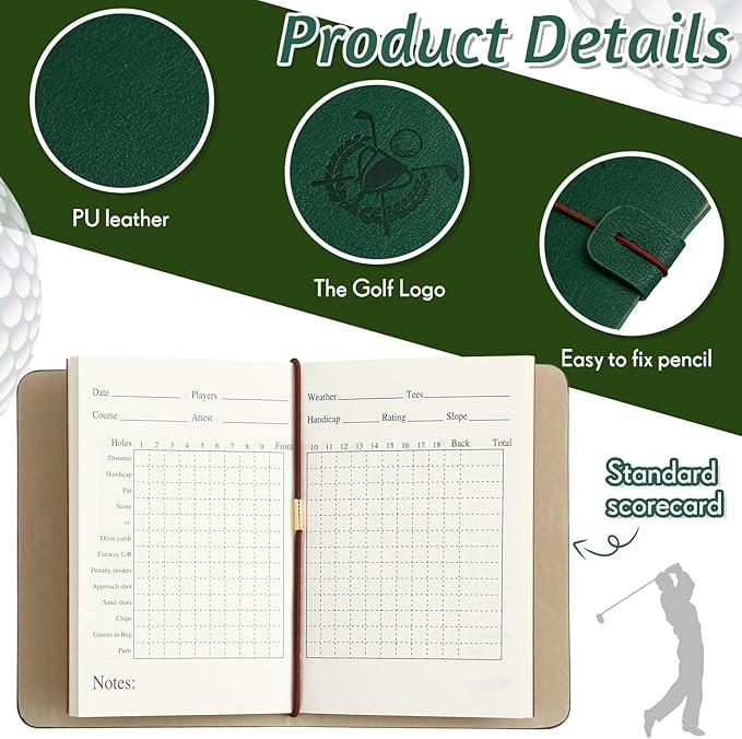 Yexiya Golf Scorecard Book with Pencil Leather Golf Journal Scorecard Holder Accessories Notebook Log Book Pocket Scorebook Gifts for Men Golfers, Sports and Outdoor Club Accessories