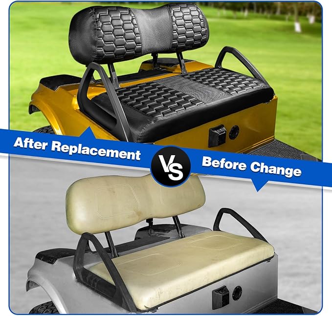 NOKINS Golf Cart Seat Covers, Fit for Club Car DS 2000.5-Up OEM Standard Front Seat Cushion, Club Car DS Accessories Vinyl Seat Covers, No Nails Required (Carbon Fiber Black&Black)