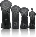 4 Pcs Golf Club Head Covers PU Leather Skull Golf Club Covers for Drivers, Fairway Woods, and Hybrids Fit Most Golf Clubs Golf Headcovers Set