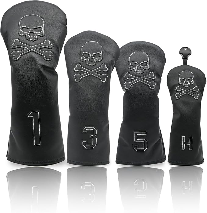 4 Pcs Golf Club Head Covers PU Leather Skull Golf Club Covers for Drivers, Fairway Woods, and Hybrids Fit Most Golf Clubs Golf Headcovers Set