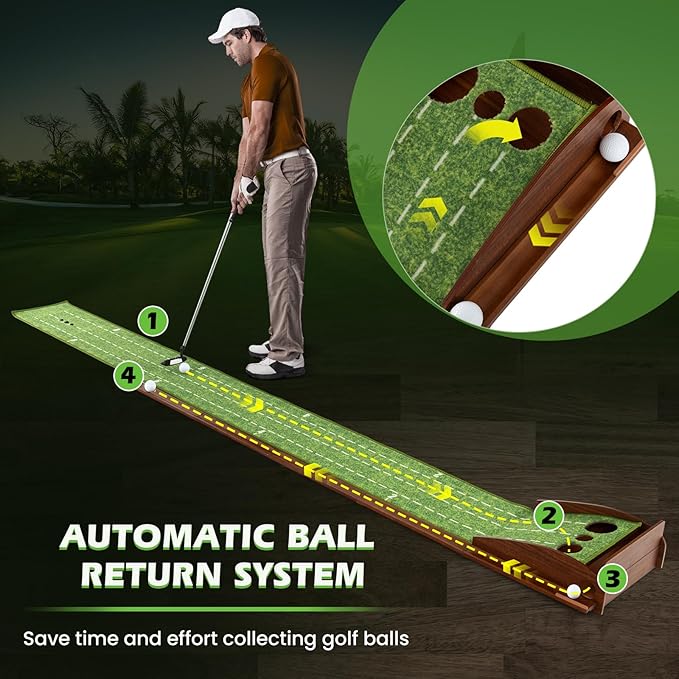 ULTIMATE Indoor/Outdoor Golf Putting Mat, Golf Putting Green w/Automatic Ball Return System, Putter Alignment Guides for Training & Practicing, Golf Practice Equipment for Home & Office (3-Holes)